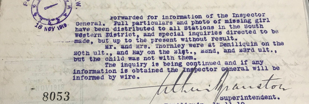 Victoria Police Inward Correspondence Files VPRS 00807 P0 Unit 1322 a letter regarding the disapearance of a girl